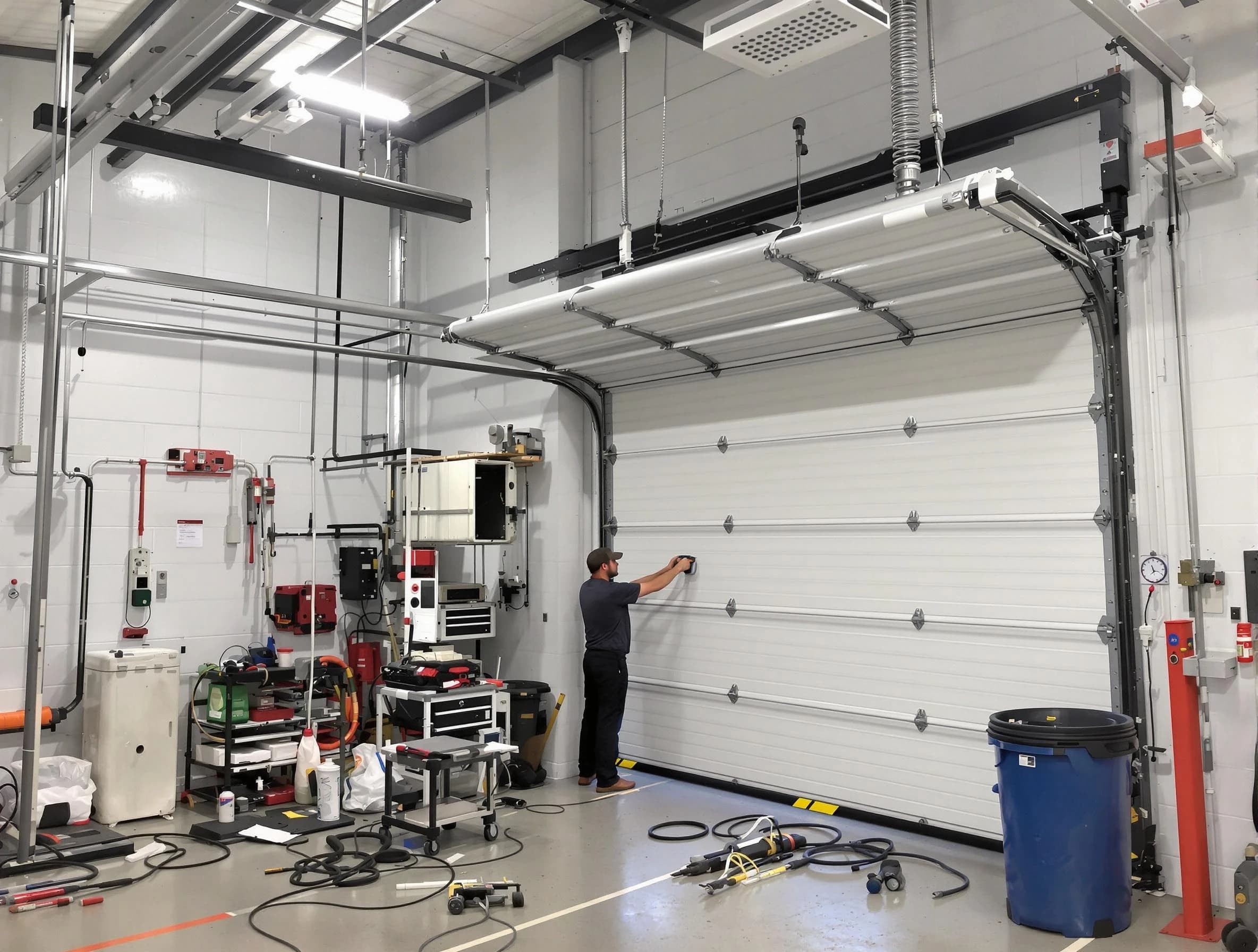 Springville Garage Door Repair certified technician performing commercial door repair at a Springville business facility