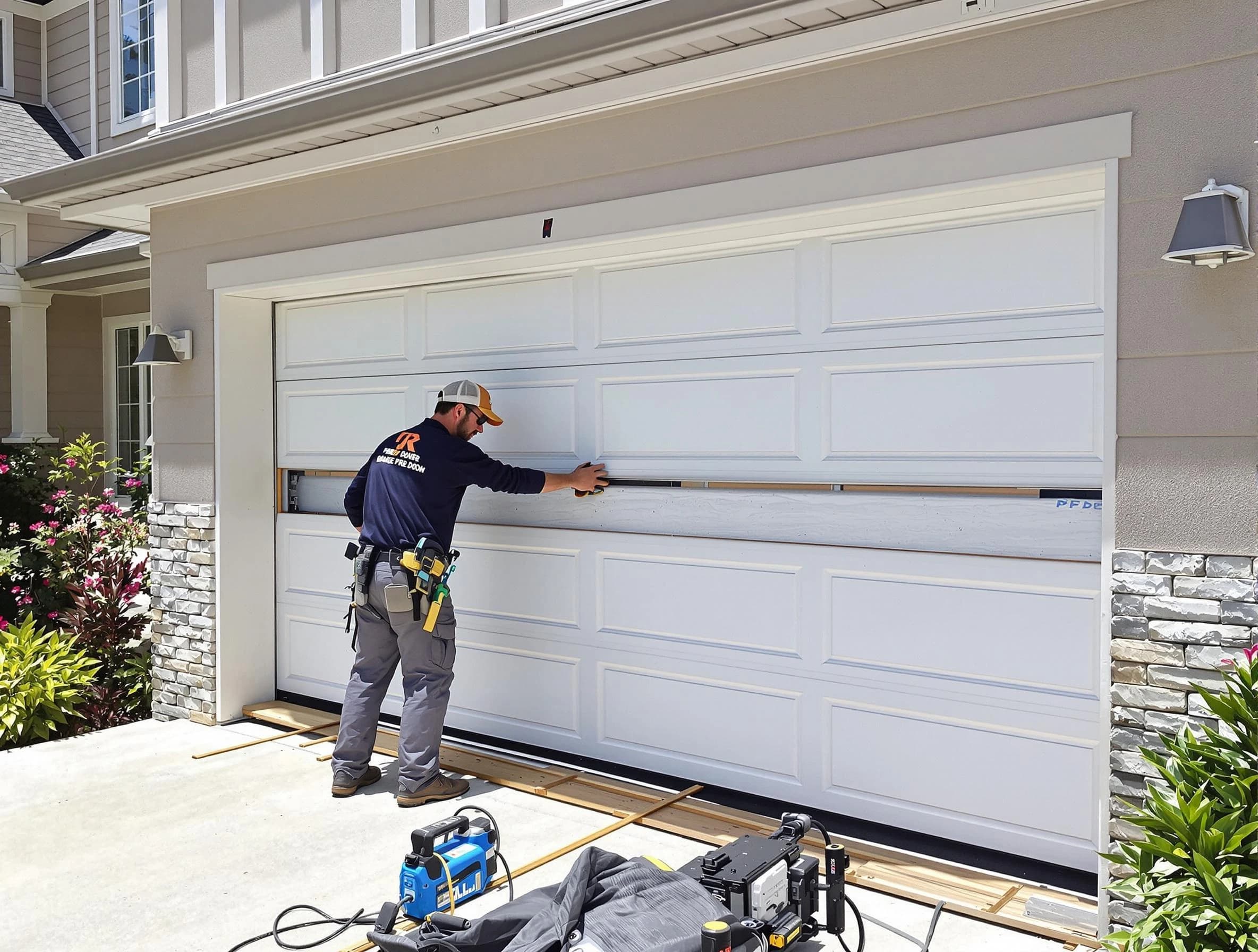 Springville Garage Door Repair team performing complete garage door replacement at Springville residence
