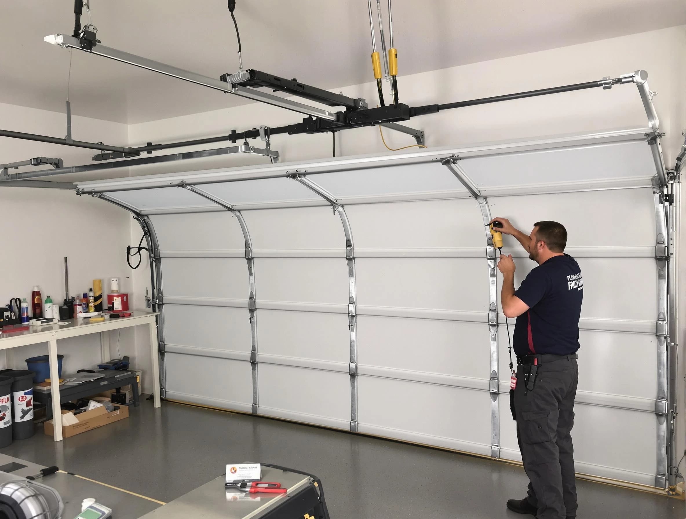 Springville Garage Door Repair certified technician performing overhead door system repair in Springville
