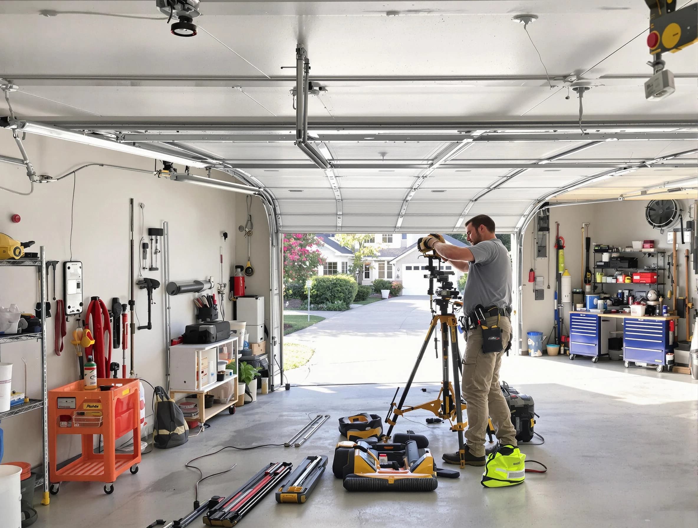 Springville Garage Door Repair specialist performing laser-guided track alignment in Springville